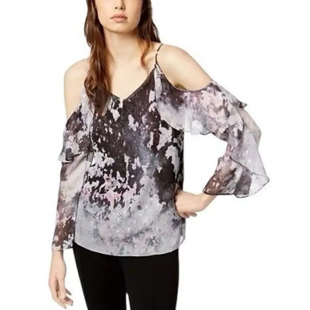 Bar III Abstract Floral Cold Shoulder Women's Top Size Medium